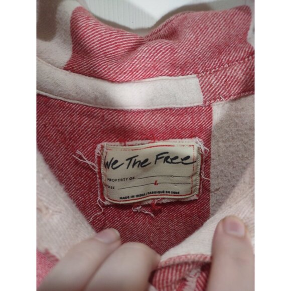 We The Free Free People Arizona Sky Striped Henley Pullover Red & White Sz Large - Picture 4 of 9